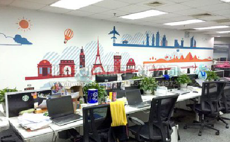 文成教你设计办公室墙绘的方法。